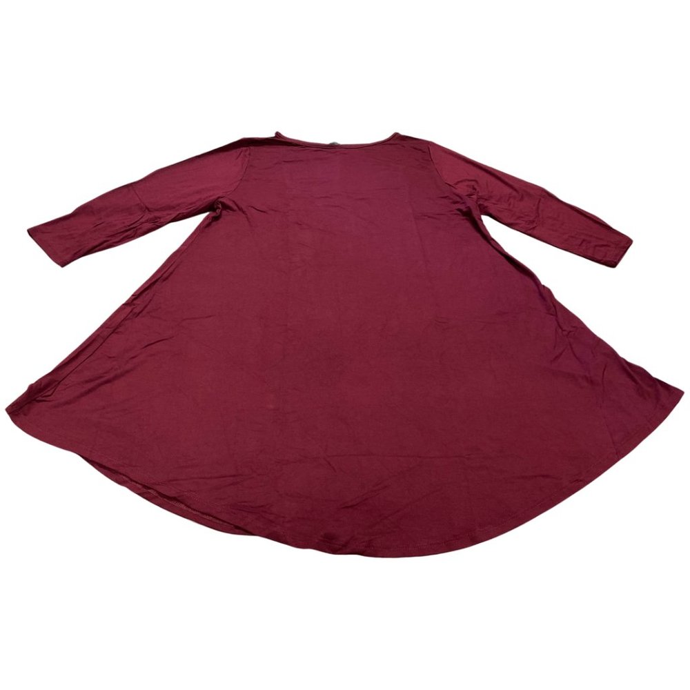 AMORE ALLFY Women's 3/4 Sleeve Round Neck Casual Flare Hem Tunic-3XL Burgundy